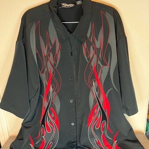 Vintage Dragonfly Clothing Company Mens Sz XXL Button Down Red Fire Flames Shirt